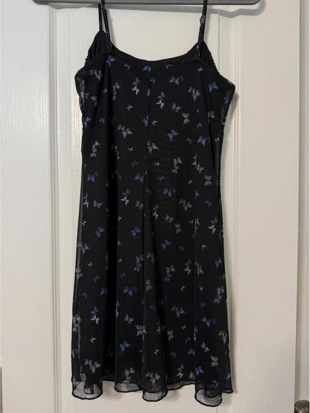 Aeropostale Black Butterfly Print Babydoll Slip Dress, Medium